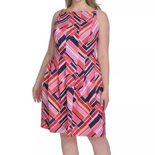 Vince Camuto Printed Scuba Sleeveless Fit & Flare Pink Dress Womens Size 16 NWT