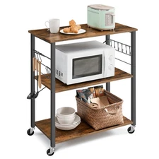 Kitchen Shelf on Wheels, Serving Cart with 3 Shelves, Kitchen Cart, Microwave...