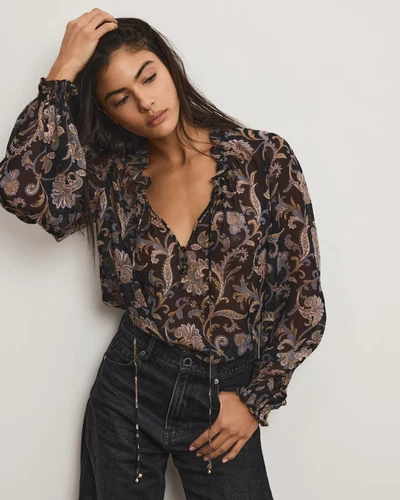 NEW VERONICA BEARD Hickory Paisley Blouse Black Multi