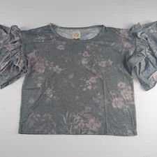 Chaser Oversized Tiered Sleeve Top Women's Size Medium Gray Floral Tee T-Shirt