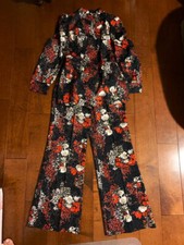 Vintage 1960's, 1970's Women's Pantsuit Wide Leg Bell Bottoms Vibrant Small