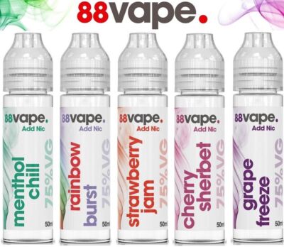 88 Vape E Liquid Juice 50ml Vape Refill 75VG/25PG Nicotine Free Shortfill  0mg