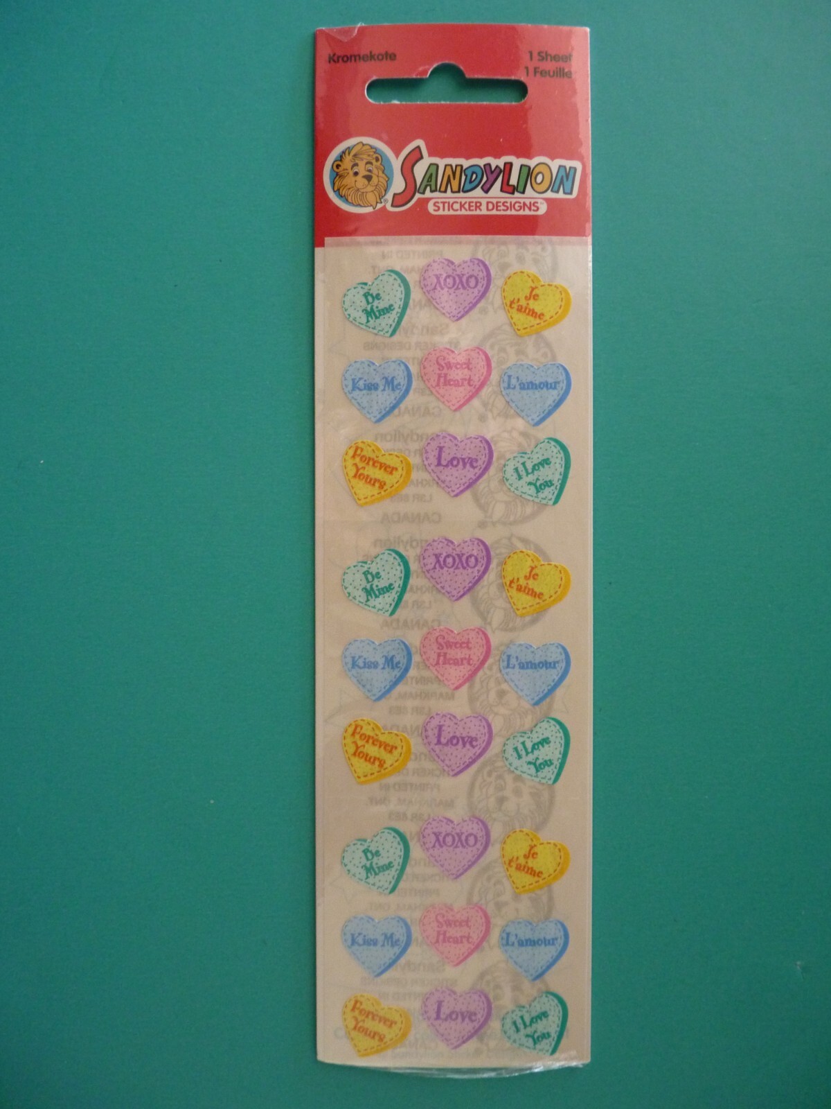 Sandylion Kromekote Stickers VALENTINE CONVERSATION HEARTS Sealed Pkg (1) Sheet