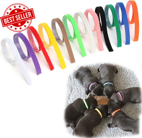 12Pack Puppy Whelping Collars Multicolor Newborn Soft Fabric Adjustable Puppy ID - Picture 11 of 12