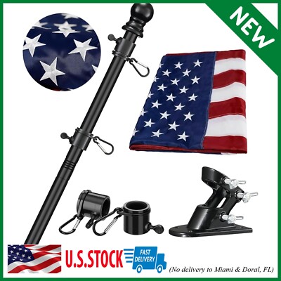 Flag Pole Kit with 3X5 Embroidered American Flag 6Ft Heavy Duty Tangle Free Flag
