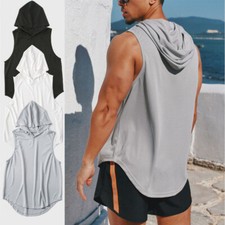 WEIGHT POCKETS HOODIE MENS SLEEVELESS FAST NEW STRETCH LIGHT HOODED TOP