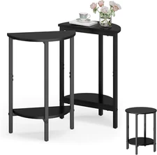 Side Table, Small End Table, Set of 2 Half round Side Table for Living Room, 2 T