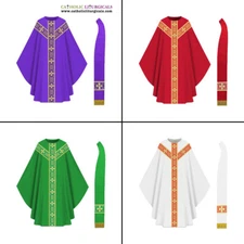Set of 4 PURPLE, GREEN, RED & WHITE Gothic Chasuble & Stole Set, Gothic Vestment