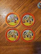 Vintage Disney Mickey  Minnie Mouse Ohio Art Tin Litho Tea Plate 4  Set Of 4