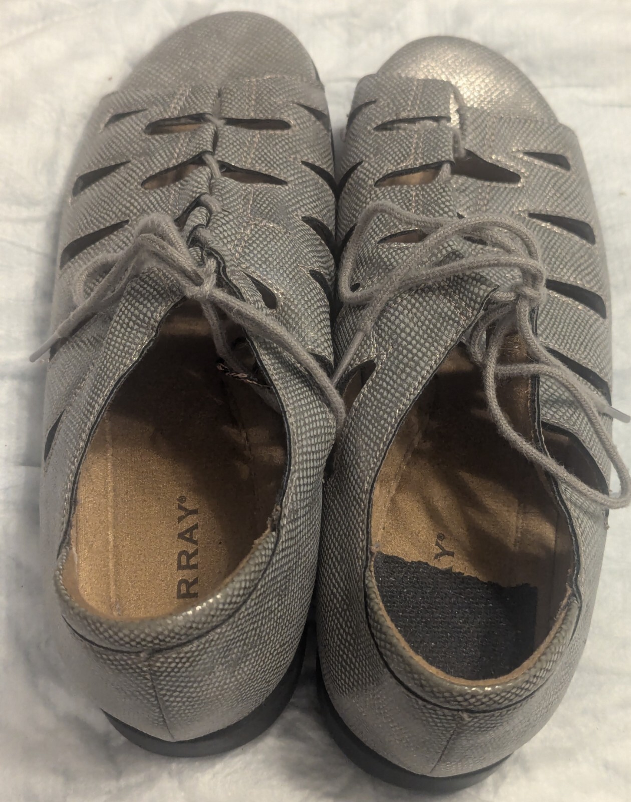 Array Beverly Silver Leather Snakeprint Peep Toe … - image 7