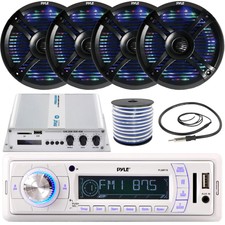 Pyle Plmr18 Marine Receiver, 4x 6.5'' Led Speakers W/ Wire, Amplifier, Antenna