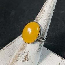 Natural Amber Ring with 925 Sterling Silver Setting Adjustable Ring Size