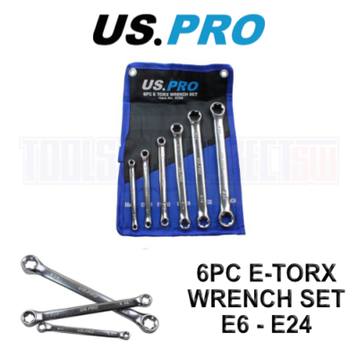 US PRO Tools 6-Piece E-Torx Socket Wrench Set - Female Star Bits E6 To E24 (2290)