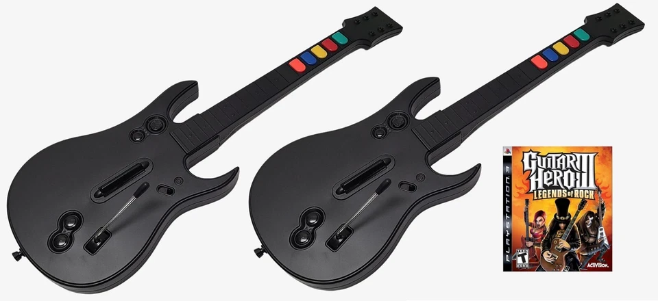 NEW PS3 Guitar Hero III 3 Game & 2x Rock Band Wireless Controller Bundle Set Kit - Image 2 of 4