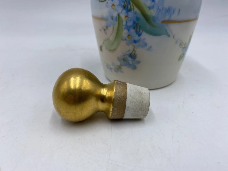 Antique Vanity Set W Pickard A Forget Me Not Blue Flowers Gold Lidded Dishes - Image 3 of 4