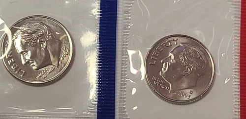 2003 P & D ROOSEVELT DIMES IN US MINT CELLO – BU UNCIRCULATED COIN SET LOT