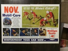 Vintage 1947 Mobil Mobilgas Football Two Page Original Color Ad A1