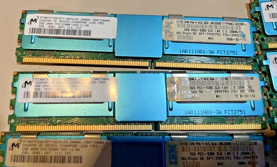 IBM 2GB PC3-5300 CLS5 1.8V OPT:39M5791 FRU:39M5790 Country of Origin Singapore - Image 2 of 4