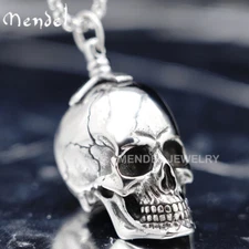 MENDEL Gothic Mens Biker Skull Pendant Necklace Men Stainless Steel Chain Silver