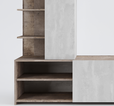 Parete Attrezzata Moderna in Legno Rovere Grigio C Soggiorno Salotto con  Mensole