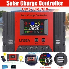 Controlador de carga solar 12V 24V 48V 100A Pantalla LCD Regulador de panel 4USB