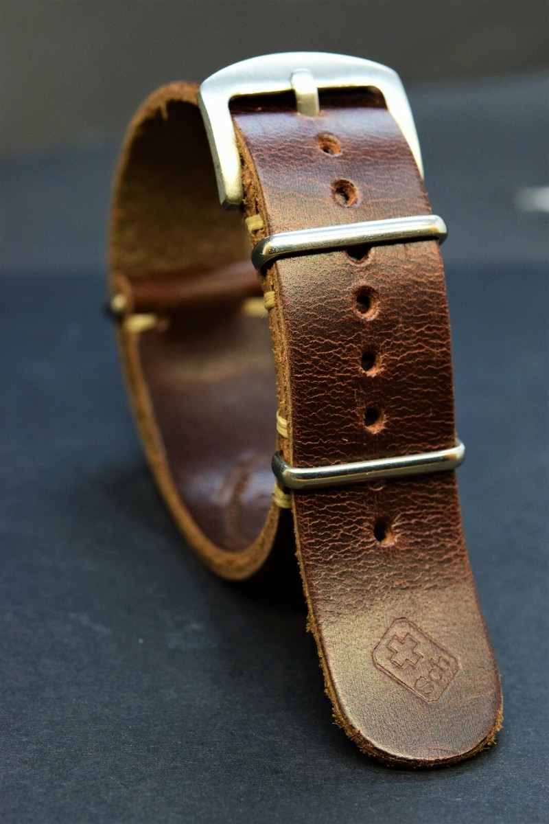 Bracelet Montre Zulu Style Militaire En Cuir Véritable - Compatible Rolex, Omega, Breitling - Tailles 18/20/22/24 Mm