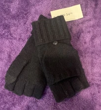 Black Knit Glove With Open Fingertips Mitten Pullover Cover OS NWT