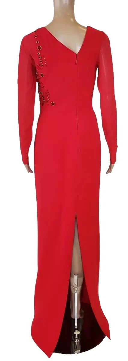 Abito Versace rosso impreziosito da seta con maniche lunghe 38 2 nuovo