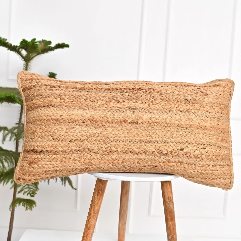 Джутовая плетеная наволочка из водорослей и рафии ручной работы чехол-подушка - Изображение 2 из 4