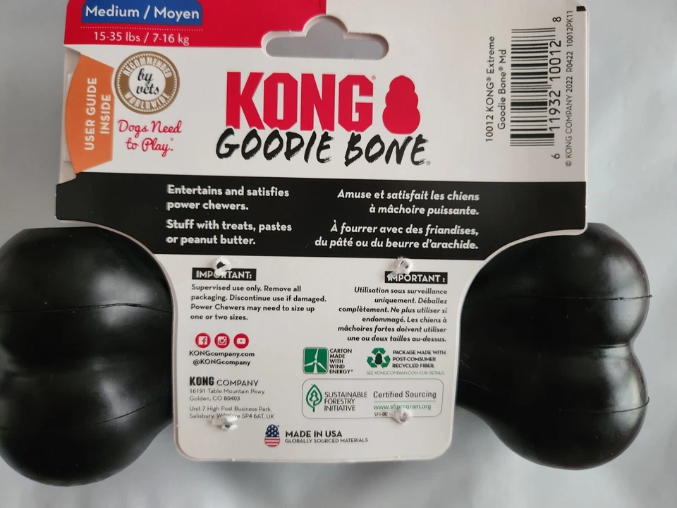 KONG Extreme Goodie Bone Power Chewers Duradero Golosina Rellenable Perro Masticable Juguete 7" Foto 2 de 2
