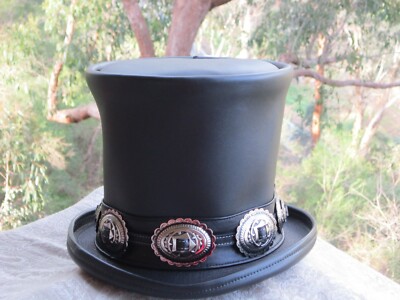 BLACK LEATHER DELUXE SLASH STYLE TOP HAT GUNS 'N ROSES SAUL HUDSON