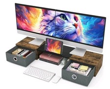 WESTREE Dual Monitor Stand Riser with Two Drawers, Extra Large Storage for 2...
