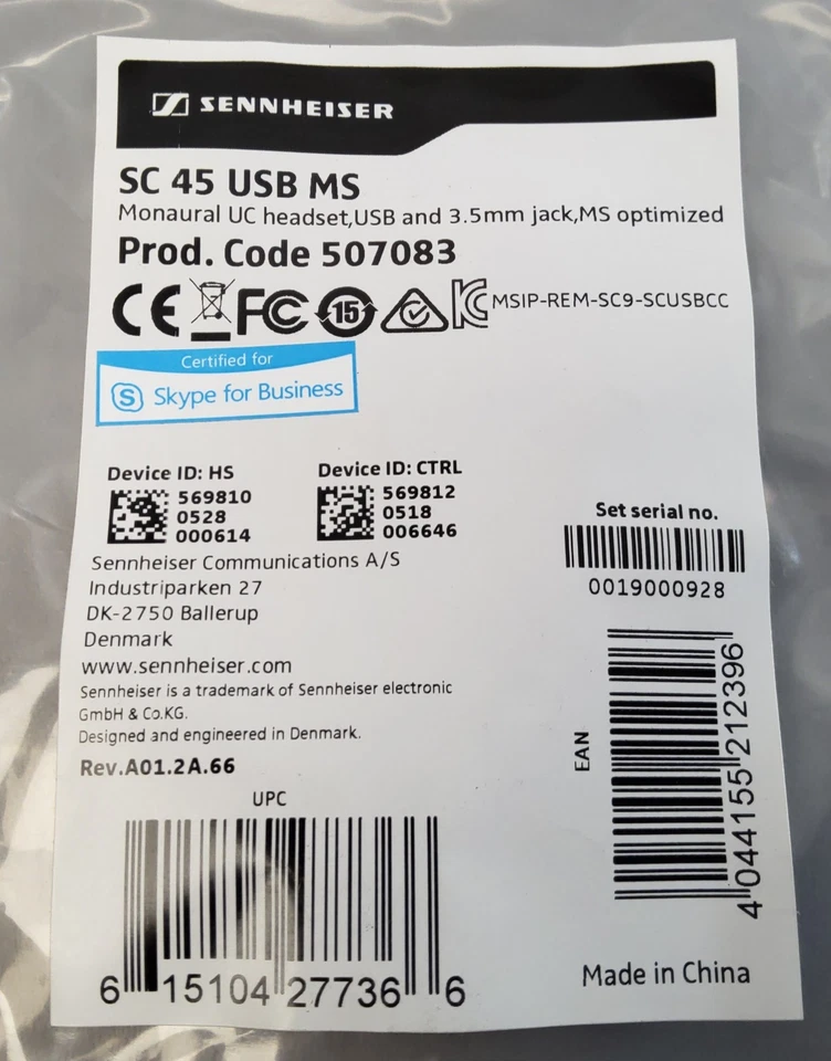 NEW Genuine Sennheiser SC 45 USB MS (507083) Mono Business Headset - Image 3 of 3
