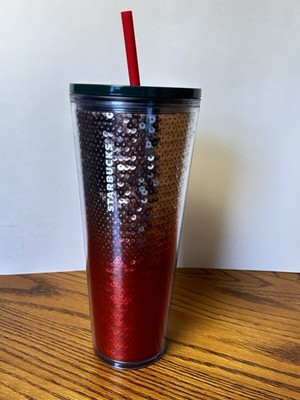 Starbucks Holiday 2018 Red And Silver Sequin Ombre Tumbler 24 Oz Venti Cold Cup