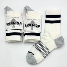 BOMBAS 3 Pairs Men's Cushion Stripes Calf Socks Size Classic Large 9.5-13 white