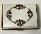 Vintage Pink Roses Guilloche Enamel Gold Tone Cigarette Case