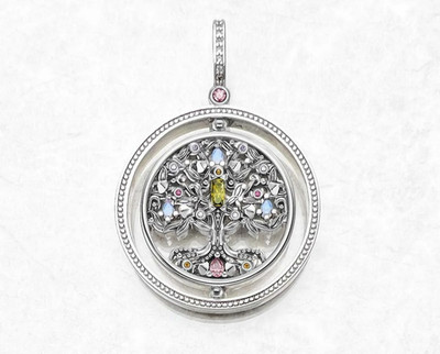 925 Sterling Silver Rotating Tree of Life Pendant Multicolor Green Cz Gift