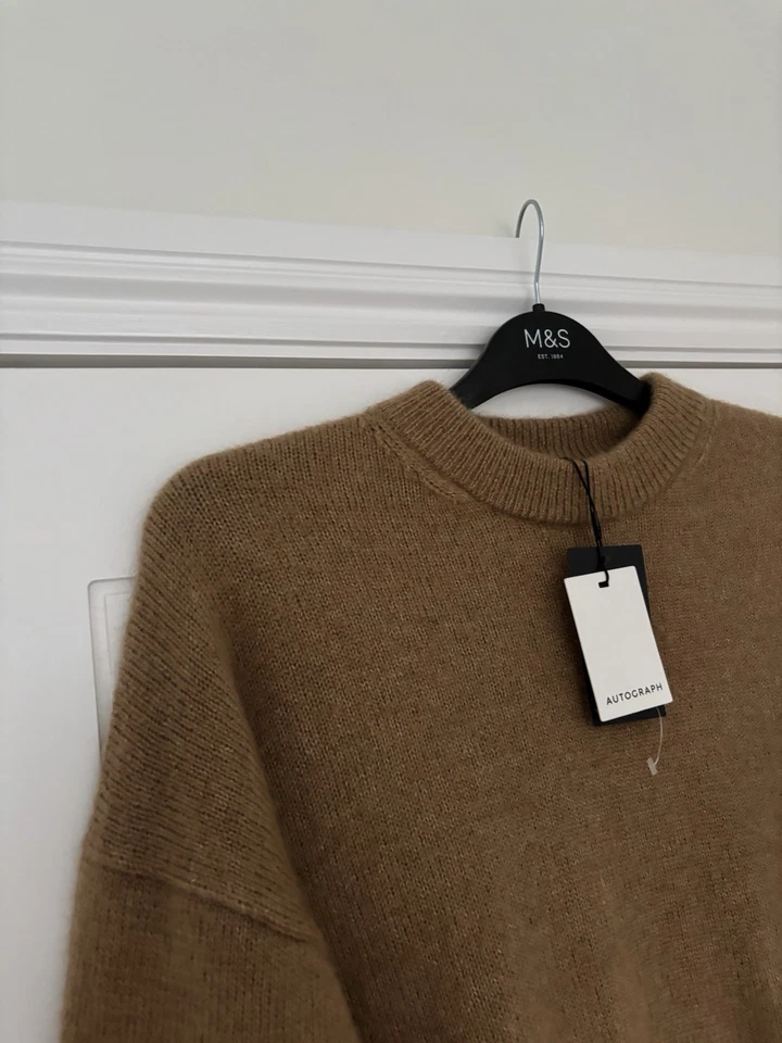 AUTOGRAPH M&S WOMENS WOOL & MOHAIR CARAMEL TAN BROWN CROPPED JUMPER Size 16 Bnwt - Image 3 of 4