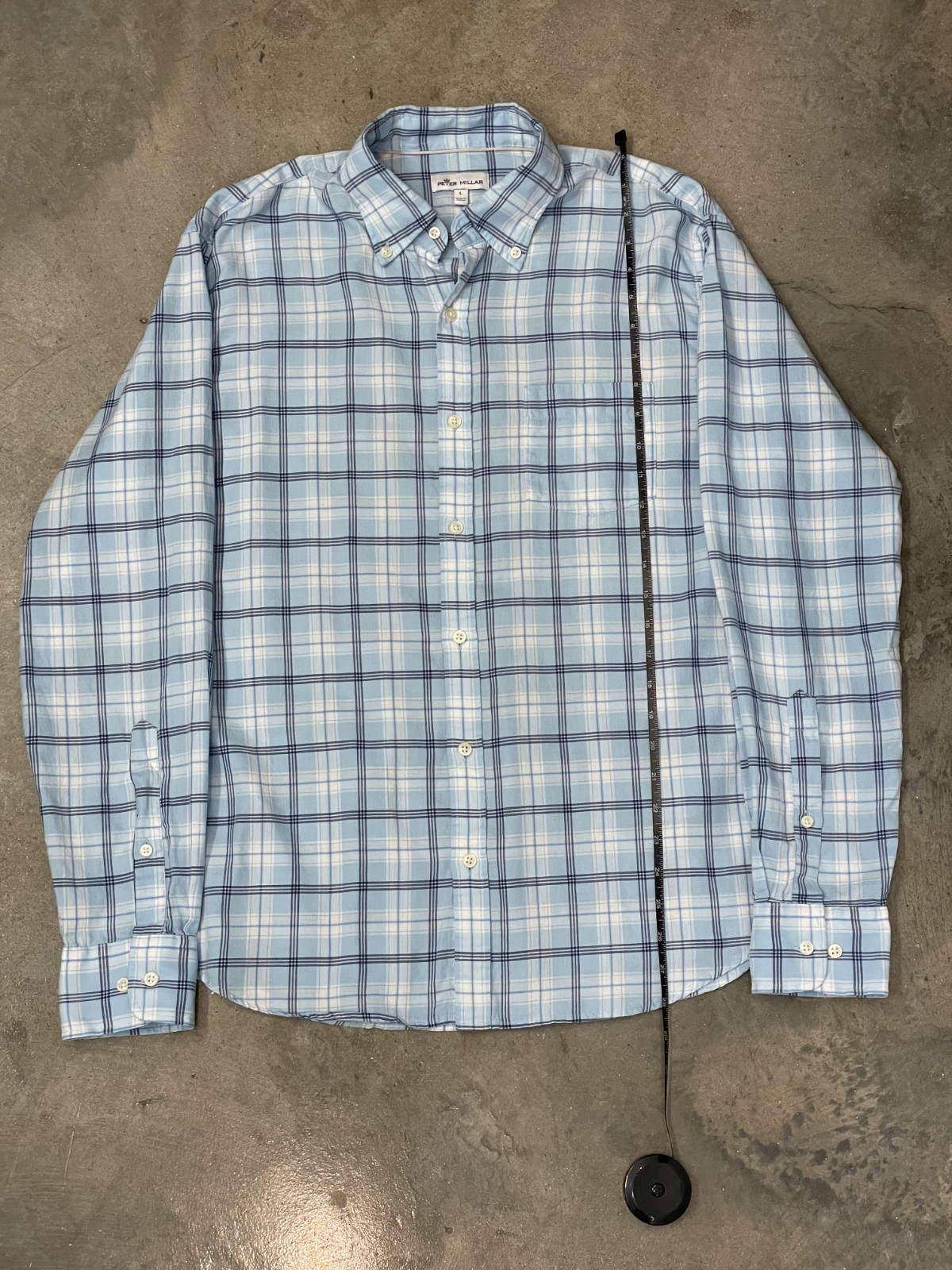 Peter Millar Button Down Shirt Men L Blue Plaid Cotton Classic Fit Golf Casual thumbnail 5
