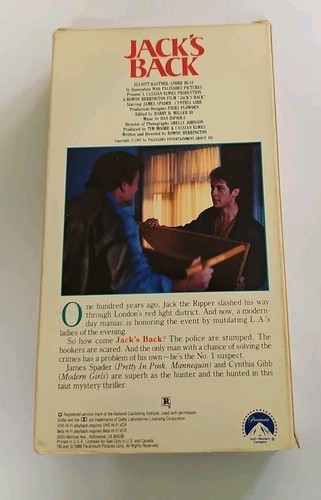 Jack’s Back VHS Paramount James Spader Cynthia Gibb UNTESTED VTG - Picture 2 of 9