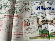Lot of 5 Vintage tri-chem liquid embroidery hot iron transfers Pillowcase, Decor
