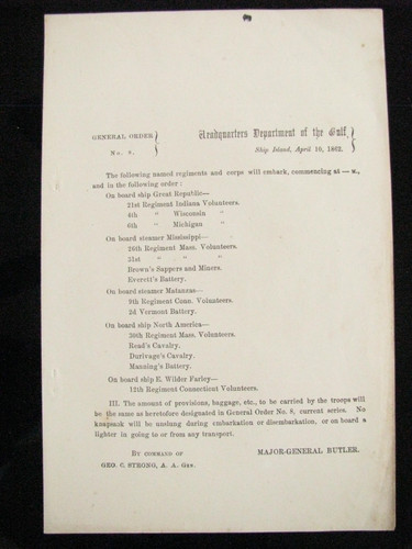 CIVIL WAR LOUISIANA SHIP ISLAND MISSISSIPPI NEW ORLEANS CAMPAIGN LANDINGS