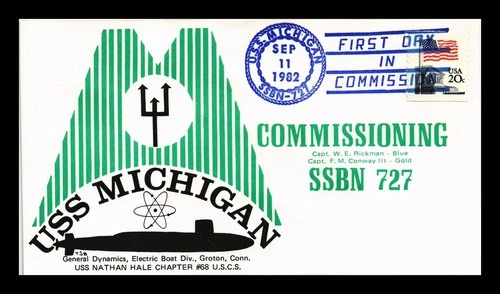 US COVER USS MICHIGAN SSBN-727 FIRST DAY IN COMMISSION NAVAL CANCEL