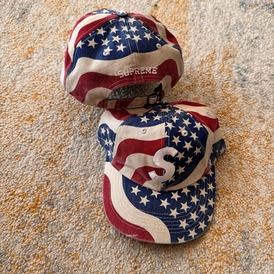 SUPREME SS26 PIGMENT COATED S LOGO 6-PANEL HAT AMERICAN FLAG