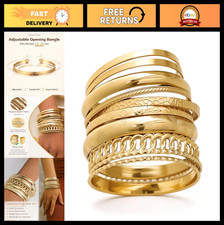 Stackable Gold Bangle Bracelets Set for Women, Multi-Layer Textured Boho Jewelry