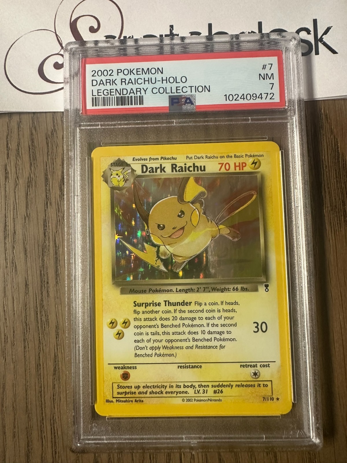 PSA 7 - Pokemon DARK RAICHU 7/110 - LEGENDARY COLLECTION - HOLO FOIL Rare