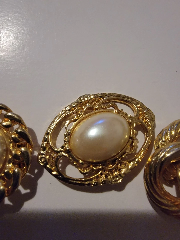 Lote de 3 clips de zapatos vintage perlas tono dorado Foto 3 de 4