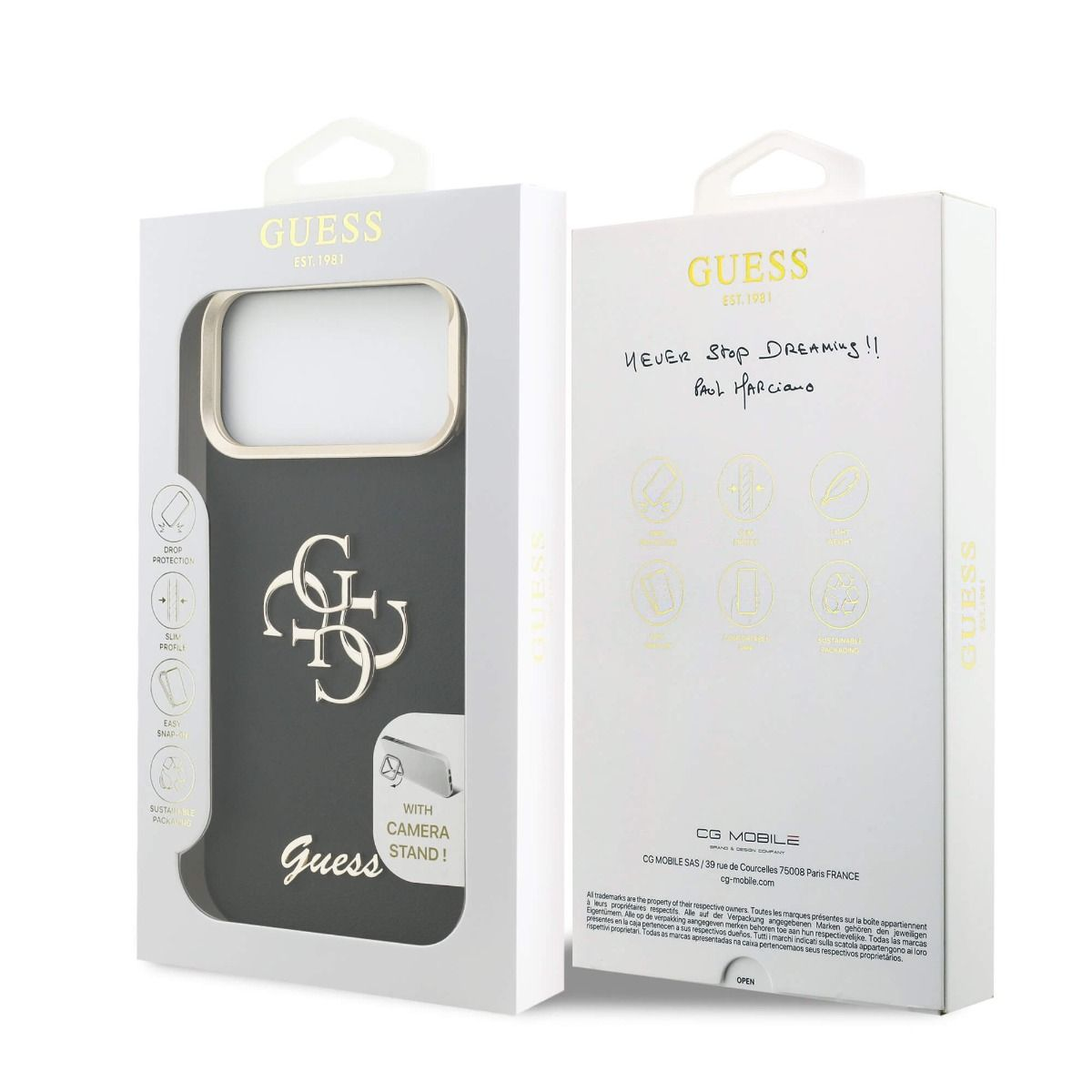Guess PU Grained 4G Logo Stand Camera Frame Case for iPhone 17 Pro Max Brown