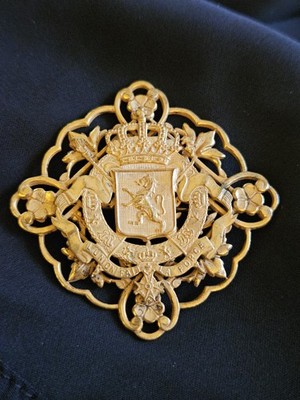 Vintage Miriam Haskell Coat of Arms Brooch, Brass