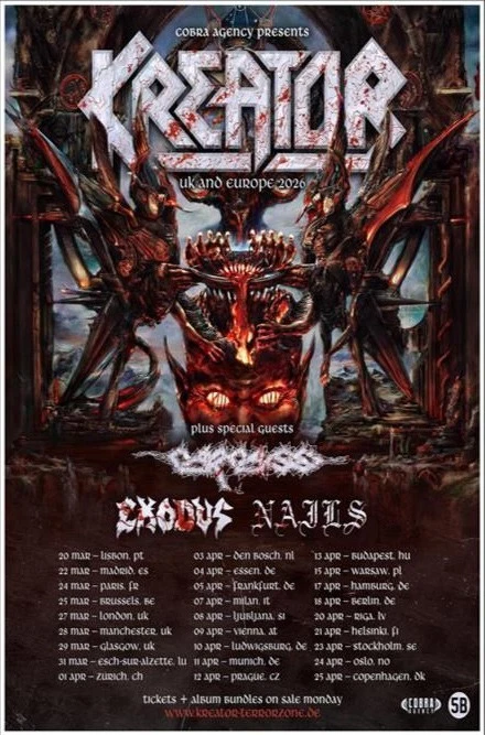 Kreator UK & Europe New Tour 2026 Poster